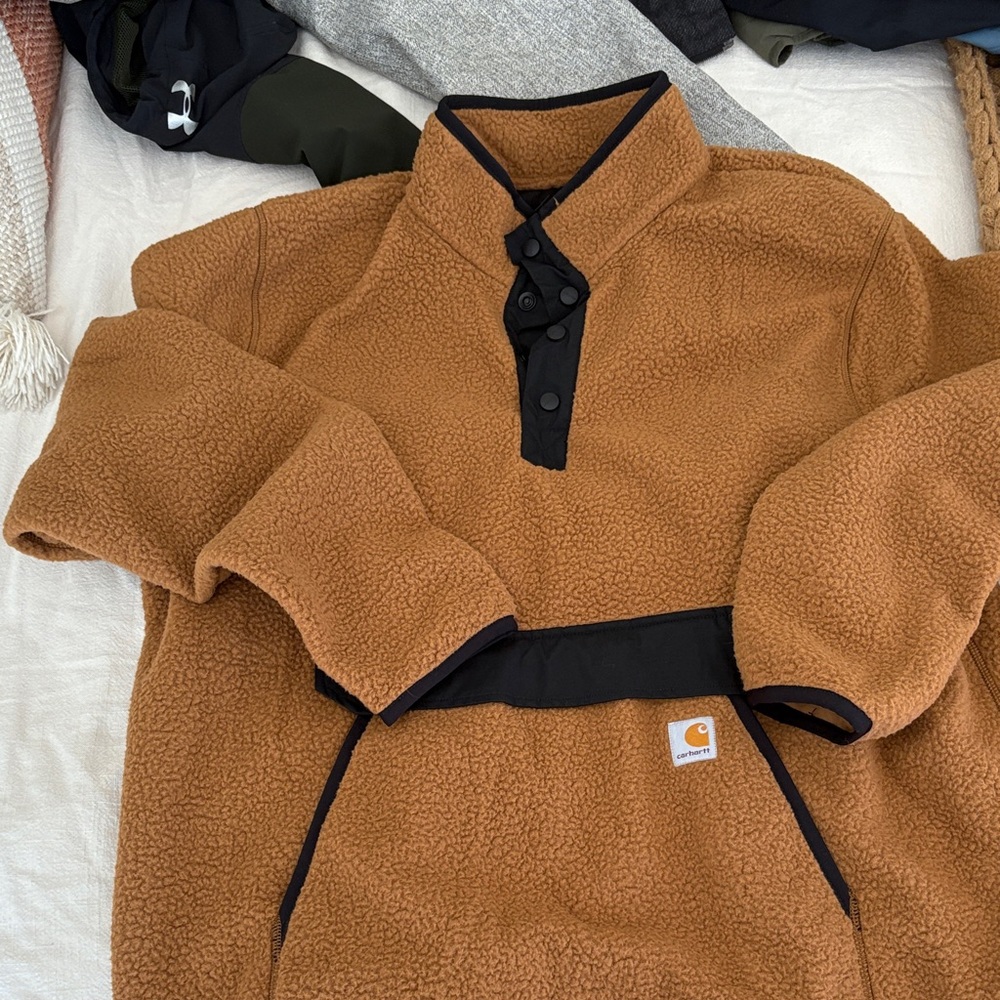 Carhartt Tan Fleece Pullover with Black Trim